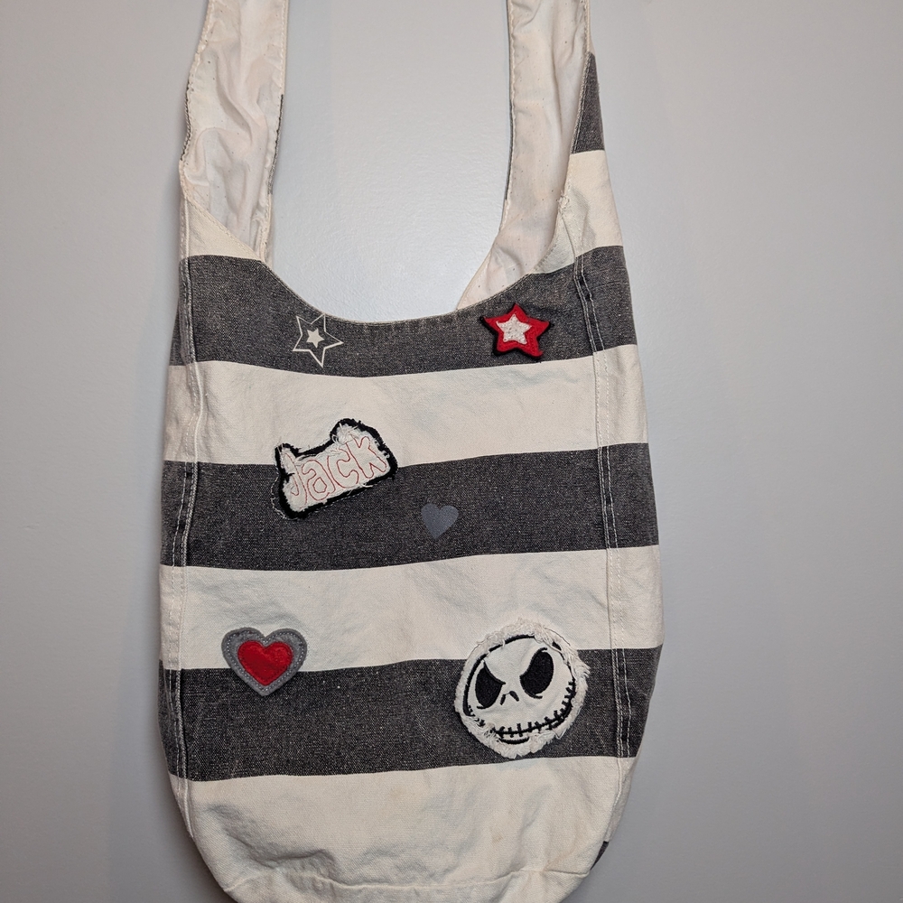 Disney The Nightmare Before Christmas Black and White Striped Tote Bag